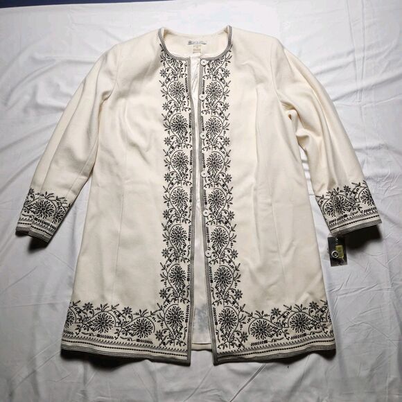NWT Peter Nygard Women's 16 Wool Blend Embroidered Elegant Jacket Ivory - Picture 1 of 14